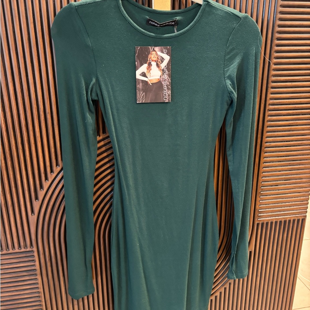 Naked Wardrobe emerald green Long Sleeve Dress